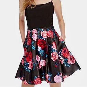 🌹 BLONDIE 🌹 NITES by Stacy Skale Scoop Neck Fit and Flare dress size 3 roses